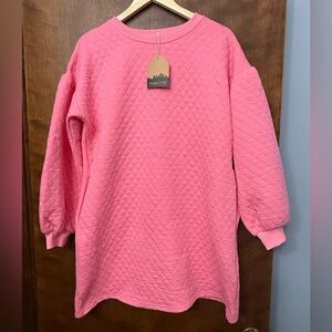 Quilted pink shirt dress with pockets